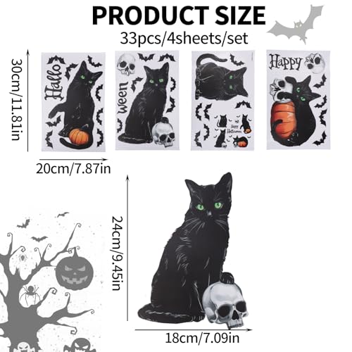 Black Cat Halloween Window Clings - 4 Sheets Spooky Party Decorations