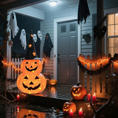 3Ft Pumpkin Halloween Decorations Outdoor with 8 Light Modes Battery Operated Collapsible Jack-o-Lantern for Home Yard Porch