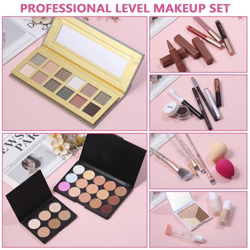 12 Color Makeup Kit for Women & Teens with Eyeshadow, Foundation, Lipstick & Brushes - Full Makeup Set