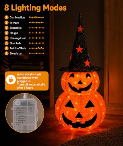 3FT Prelit Halloween Pumpkin Light with 50 LEDs, Waterproof Outdoor Decor