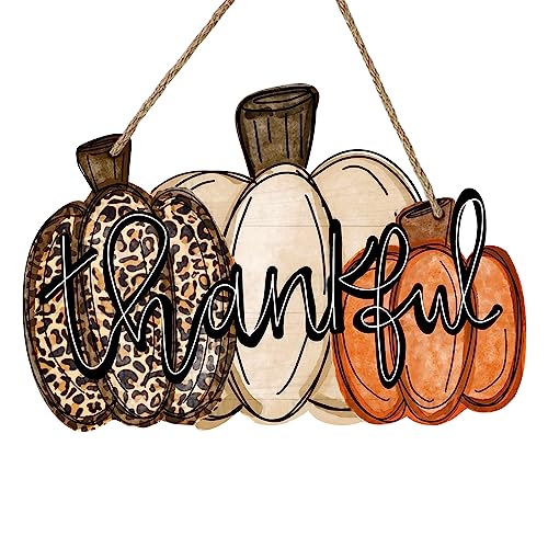 Deroro Thankful Sign Fall Pumpkin Front Door Decor - Brown Wooden Thanksgiving