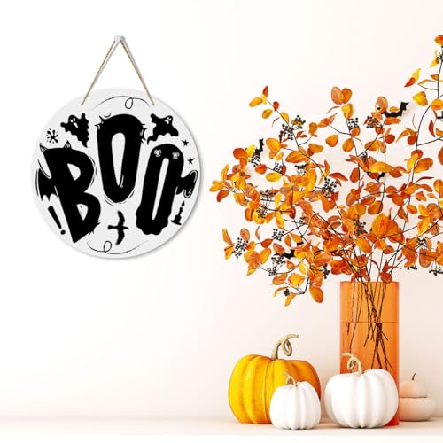 Halloween Boo Sign Wall Decor - Indoor Door Hanging for Halloween 12x12in - Halloween6 Variation