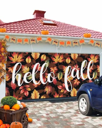 Thanksgiving Garage Door Banner Cover 7x8ft - Fall Maple Leaf Holiday Decor - Maple Leaf Variation