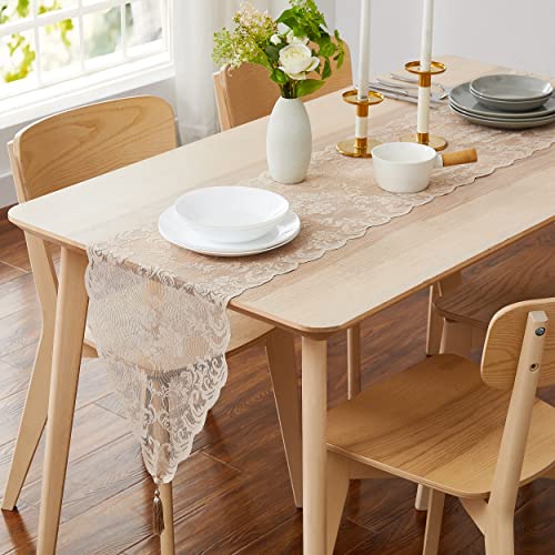 LinenZone 14 x 48 Linen Table Runner with Tassels - Mia Variation