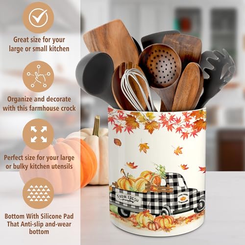 Fall Kitchen Decor Ceramic Truck Pumpkin Utensil Holder - Fall Truck Variation