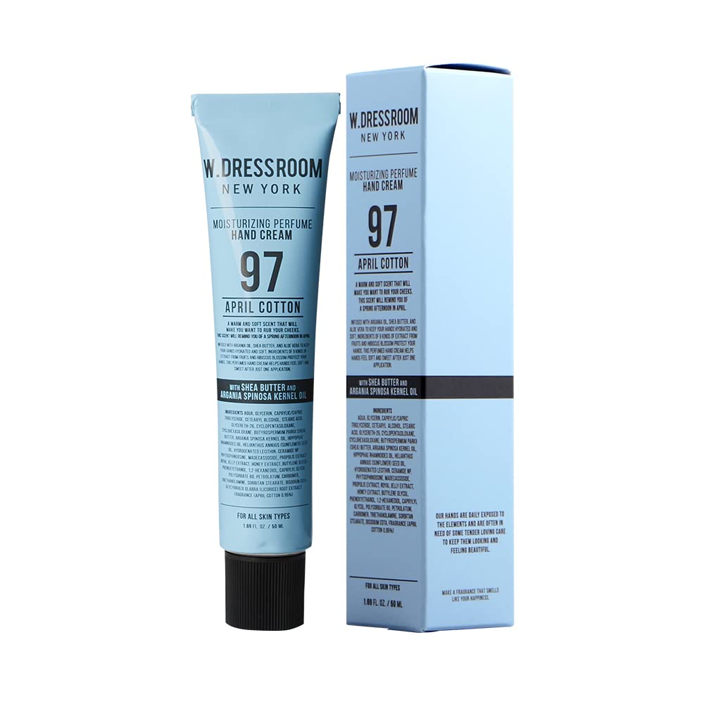 W.Dressroom Moisturizing Hand Cream for Dry Hands, Non-Greasy, Quick-Absorbing Korean Hand Lotion, Travel Size 1.69 fl oz (50 ml), No.97 April Cotton Scent
