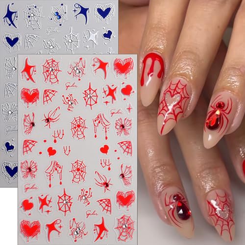 Halloween Nail Stickers 3D Self-Adhesive Spider Web with Rhinestones - Pumpkin-11 Variation