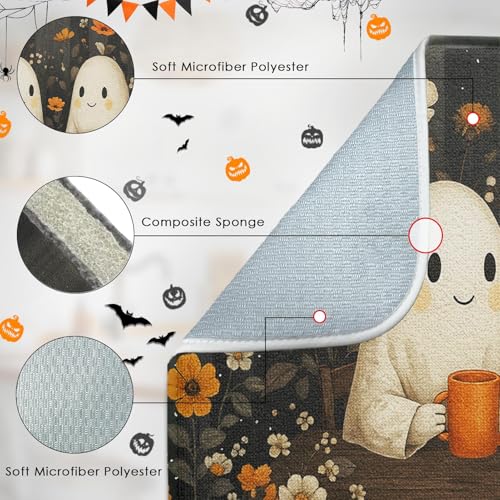 Halloween Ghost Absorbent Dish Drying Mat 18 x 24 Inches Kitchen Accessory - Cute Ghost Variation