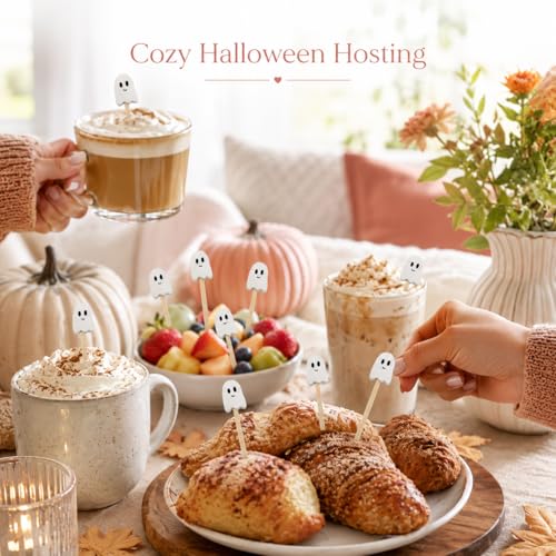 White Ghost Bamboo Cocktail Picks - 100 Pcs Halloween Party Appetizers