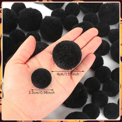 Black Yarn Pom Poms Set - Large & Small DIY Craft Decor, 60 Pieces