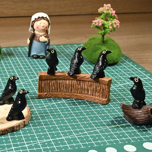 Mini Black Crow Figurines Set - Halloween Decor, Gothic Resin Animal Ornaments, 1 Inch, 100 Pieces