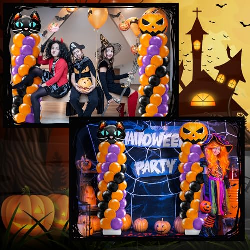 Purple Cat Pumpkin Halloween Balloon Column Stand Kit - 34 Inch