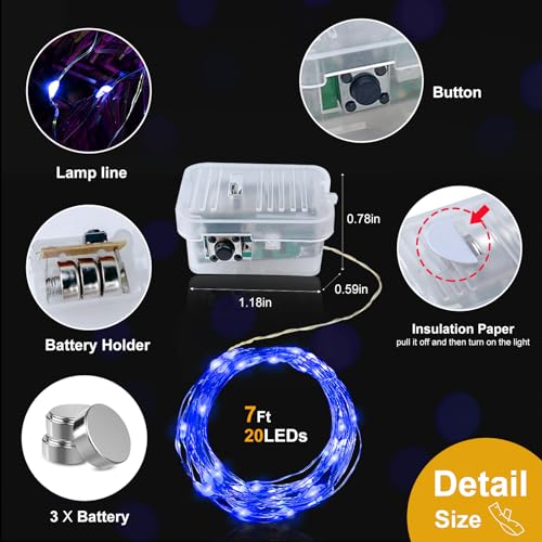 Blue Battery Operated Fairy String Lights - 50 Pack, 7ft Waterproof LED Decor