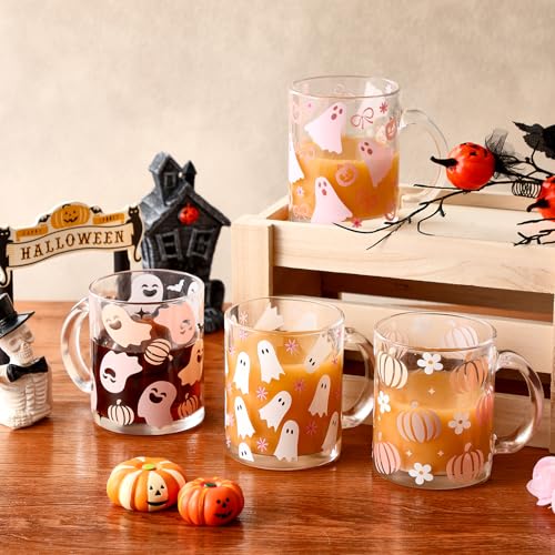 Pink Ghost Halloween Coffee Mug - 12 oz Cute Glass Cup - Variation: Ghost