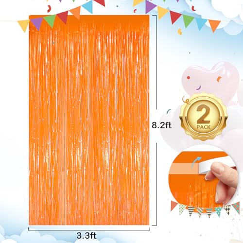 Macaron Orange Foil Party Backdrop Curtains - 2 Pack, 3.3 x 8.3 Ft