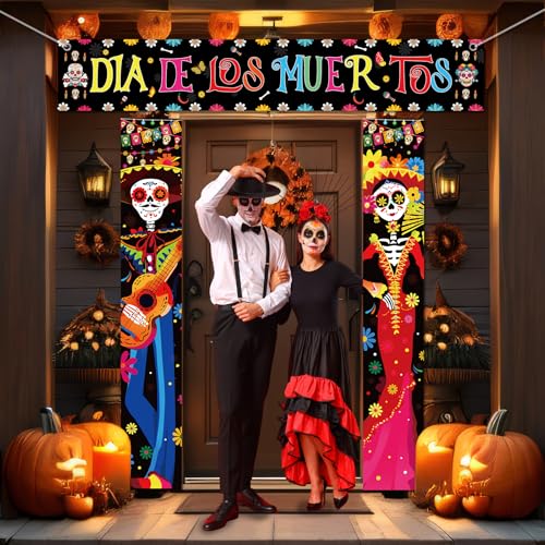 Day of the Dead Porch Banner Halloween Mexican Fiesta Skeleton Decorations