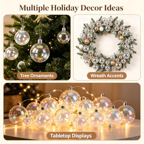 48PCS Iridescent Clear Plastic Ornament Balls for DIY Holiday & Party Decor