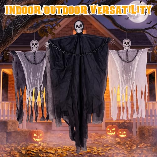 Halloween Hanging Ghosts with Chains - Chain Style Grim Reaper Decorations, 3 Pack