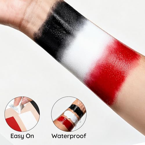 Halloween Face Paint Kit for Demon Joker Makeup - Black White Red + Spider-Man Variation
