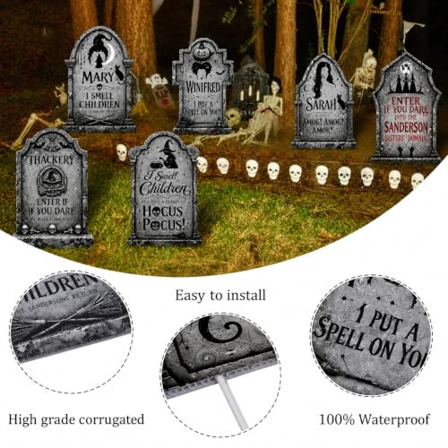 Outdoor Halloween Tombstone Yard Decorations with Stakes - Grey, 6 Pack Waterproof Cemetery Signs