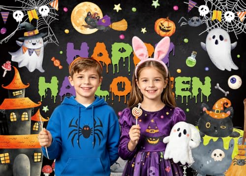 8x6FT Halloween Backdrop Banner for Kids Spooky Ghost Photo Booth Decoration