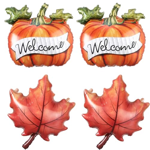 Orange Fall Thanksgiving Balloon Set - 4 Piece Maple Pumpkin Foil Balloons