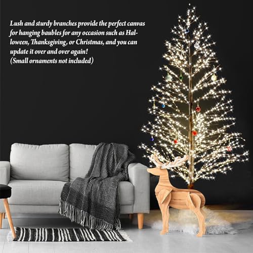 Brown 6FT Lighted Birch Tree with 1300 LEDs, Twinkle Lights, Timer, Waterproof Indoor Outdoor Christmas Decoration - Multifunction