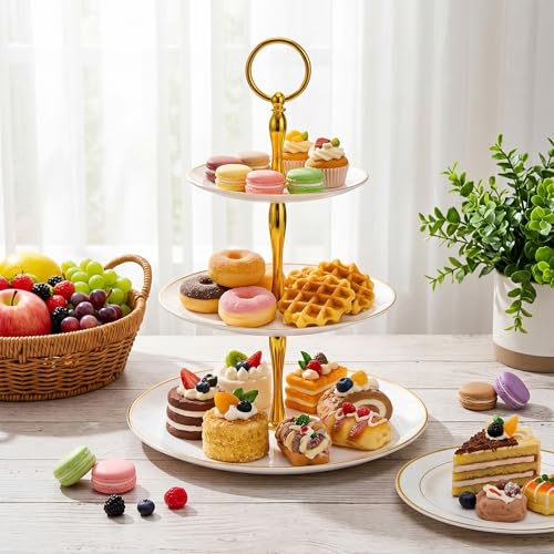 Gold and White 3-Tier Plastic Cupcake Stand Set - Elegant Dessert Serving Tray