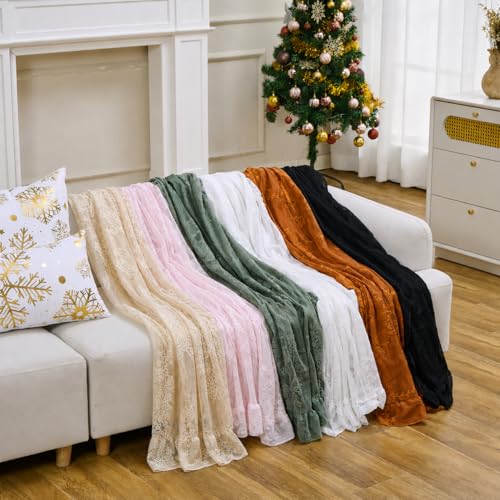 Fall Orange Lace Tablecloth - Vintage Rectangular 55x70 Inches with Ruffled Edge - Raedan