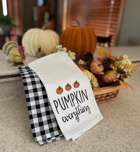 Fall Kitchen Towels Set - Autumn Pumpkin & Buffalo Plaid Dish Towels, 100% Cotton, 15x25 Inches - Fall Dish Towels