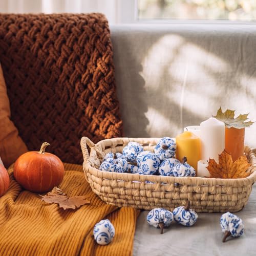 Blue and White Chinoiserie Mini Velvet Pumpkins - Fall Decor Set of 60 with Variation