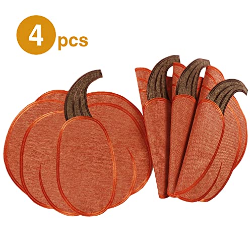 Autumn Harvest Pumpkin Placemats Set of 4 - Fall Thanksgiving Table Decor