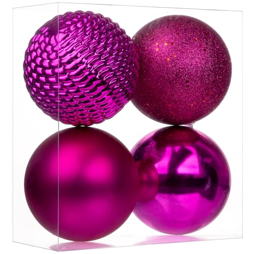 Large Hot Pink Christmas Ornaments Balls 4.7 Inch Set - Shatterproof Xmas Tree Decorations with Hanging Loops - Variation: Hot Pink / 4.7 Inch / 4 Pcs