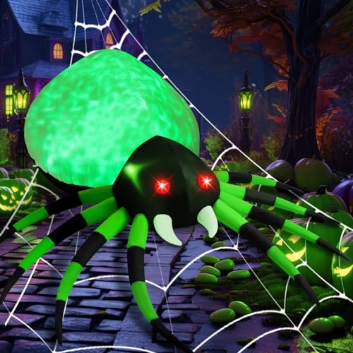 Green Halloween Inflatable Spider - 8FT Yard Decor with Lights Waterproof Outdoor Decorations