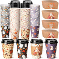 Halloween Disposable Coffee Cups 12 oz with Dome Lids & Sleeves Fall Ghost Style - 100 Pack