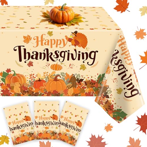Thanksgiving Tablecloths, 3 Pack 54 x 108 Inch Plastic Table Covers - Thanksgiving-2