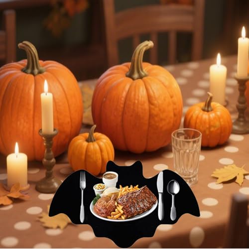 Halloween Bat Placemats Set - Non-Slip Felt Table Decor for Parties