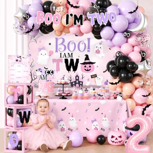 All-in-One Halloween Boo I'm Two Birthday Decorations for Girls - Ghost, Pumpkin, Bat, Witches Hat Theme, 264pcs