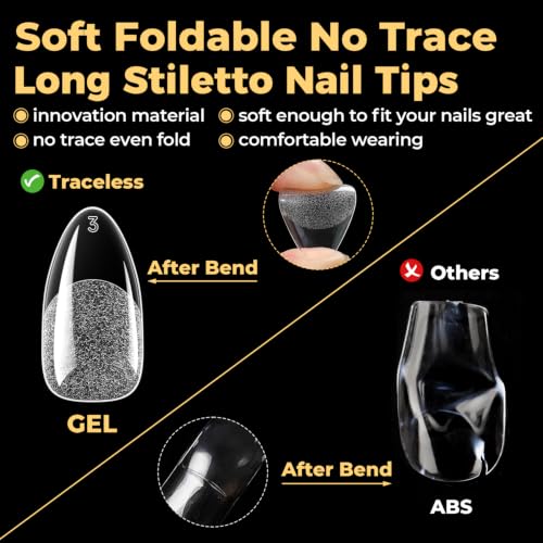 Medium Almond Gel Nail Tips - 600 Pieces, Pre Etched, Traceless, Soak-Off