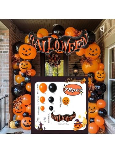 Halloween Balloon Garland Arch Kit Black Orange 78pcs - Spooky Party Decorations