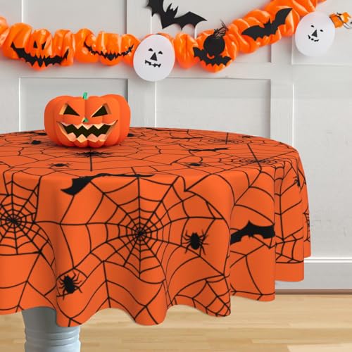 Halloween Spider Web Tablecloth 60 Inch Round Orange Waterproof Polyester - Variation of THIS listing