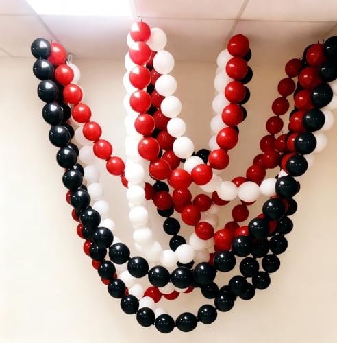 Link Balloons Set 10 Inch Latex Party Balloons in Red Black White - 100 Pack with Link Tail