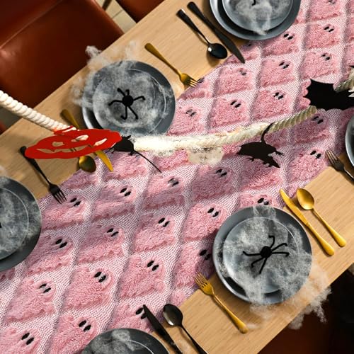 Pink Ghost Halloween Table Runner 13x72 Inch Fall Kitchen & Dining Decor - Ghost Variation