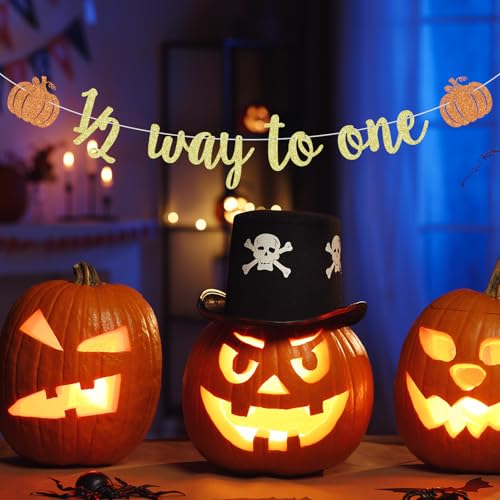 Half Birthday Banner - 1/2 Way to One Pumpkin-Themed Party Decor