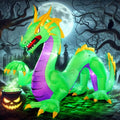 Giant Green Halloween Inflatable Dragon - 11ft Outdoor Yard Decorations with LED Lights