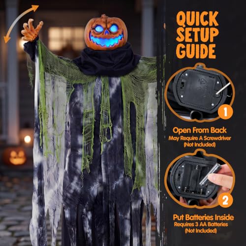 72-Inch Halloween Animatronic Ghost Pumpkin Decor with Sound-Activated Features for Outdoor Yard and Garden
