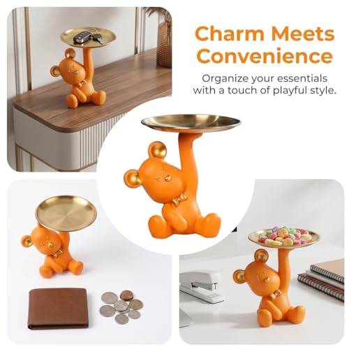 Orange Bear Figurine Tray - Resin Key & Candy Dish for Entryway & Decor