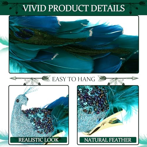 4 Pcs Christmas Peacock Ornaments Blue Feather Tail Glitter Holiday Decorations Variation of THIS listing