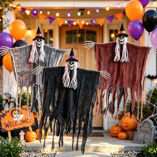 Halloween Skeleton Ghost Hanging Decorations Outdoor Indoor Set - Spooky Yard & Party Props
