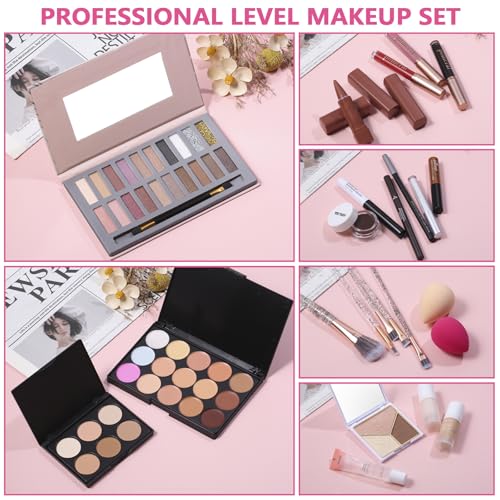 Full 20-Color Makeup Kit for Women & Teens - Eyeshadow, Foundation, Lipstick & Brushes - Gift Set
